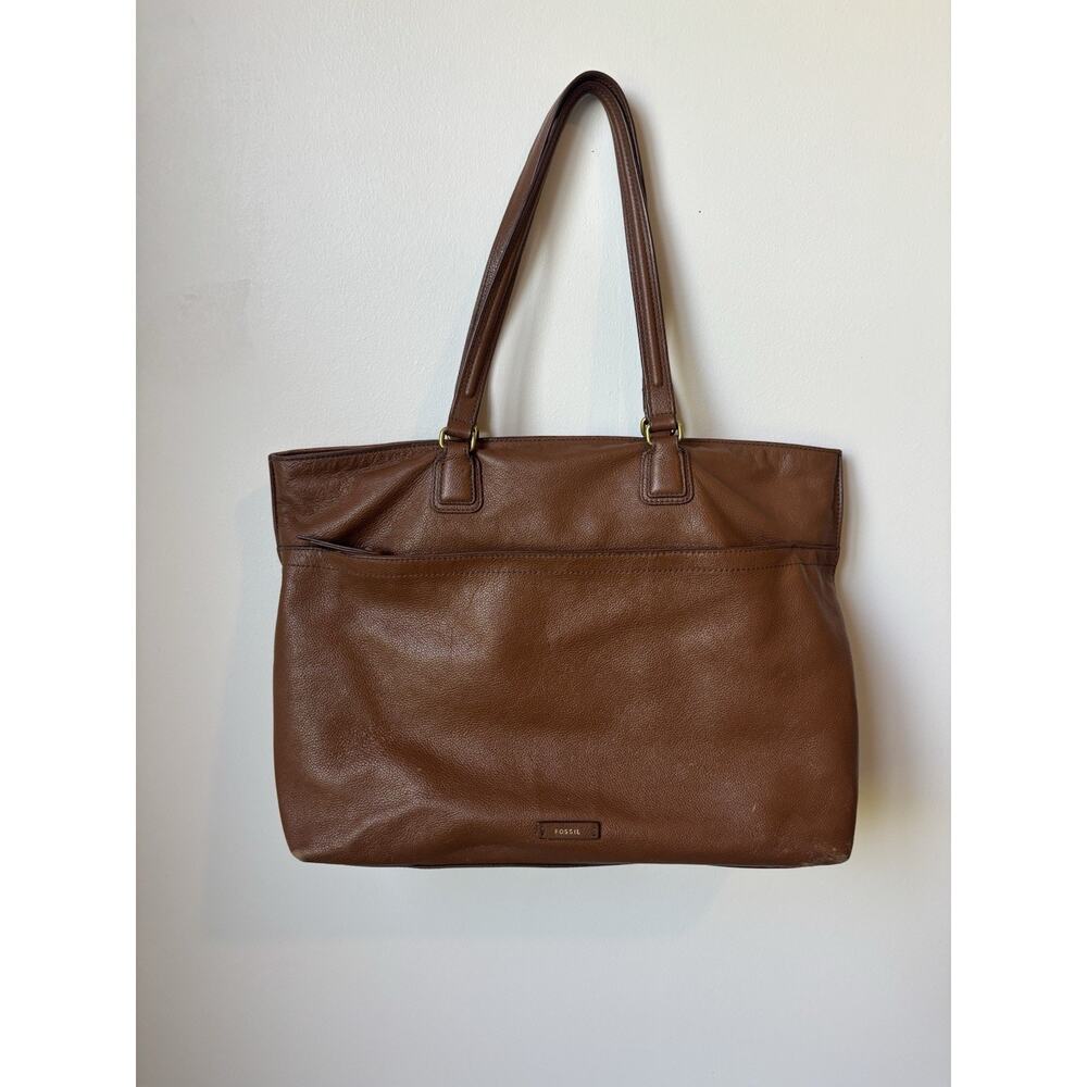Fossil Kingston Line Pebbled Brown Leather Tote